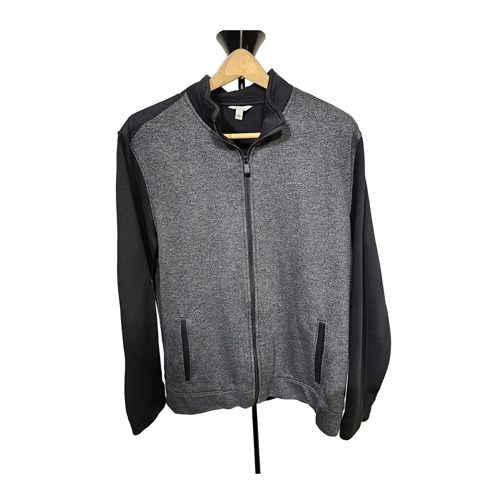 Calvin Klein Mens L Grey Black Marl Full Zip Jacket Mock Neck Pockets 272
